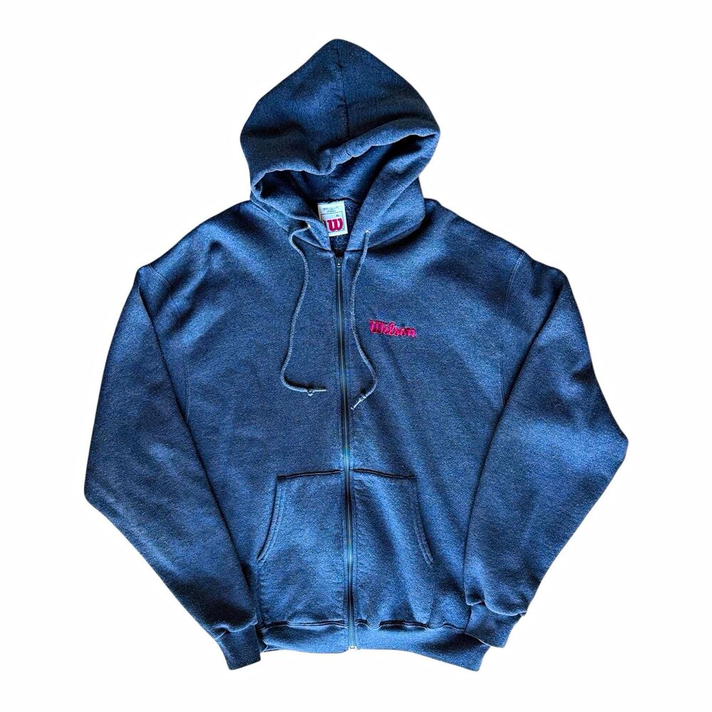 Vintage Wilson Embroidered Logo Gray Fleece Full Zip Hoodie Pockets Men’s XL